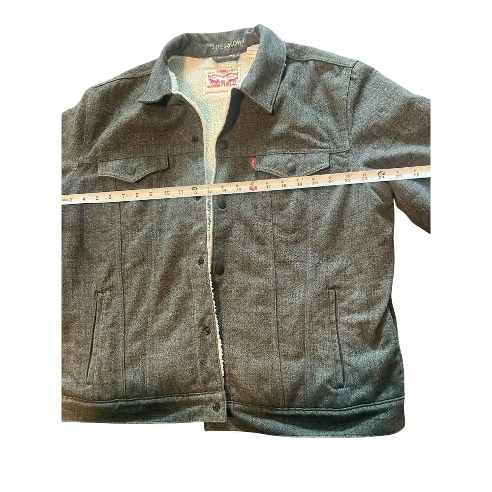 Levis x Outerknown Sherpa Trucker Jacket Mens XXL Gray Fleece Lined Snap